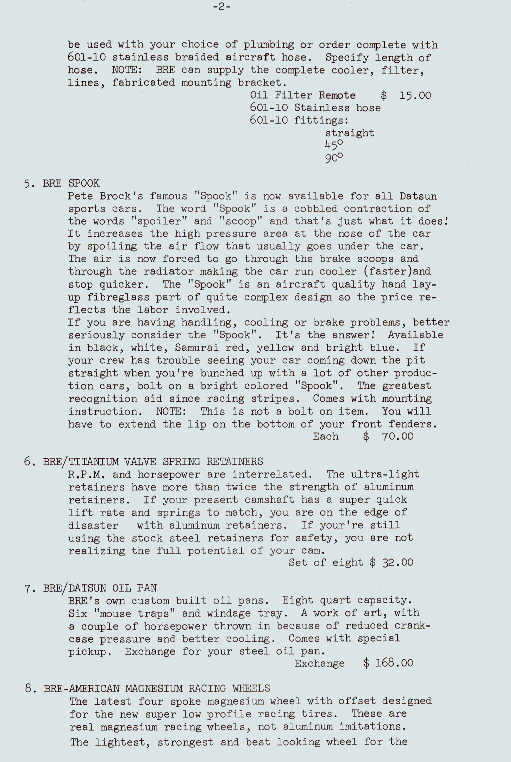 First BRE pricelist - page 2