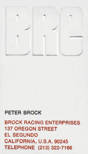 Pete Brock's business card - 1969